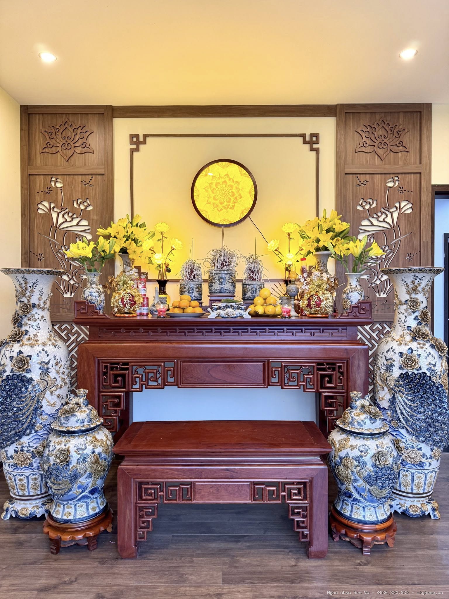 Bàn thờ đẹp nhị cấp - Chế tác bởi Nghệ nhân Sơn Vũ